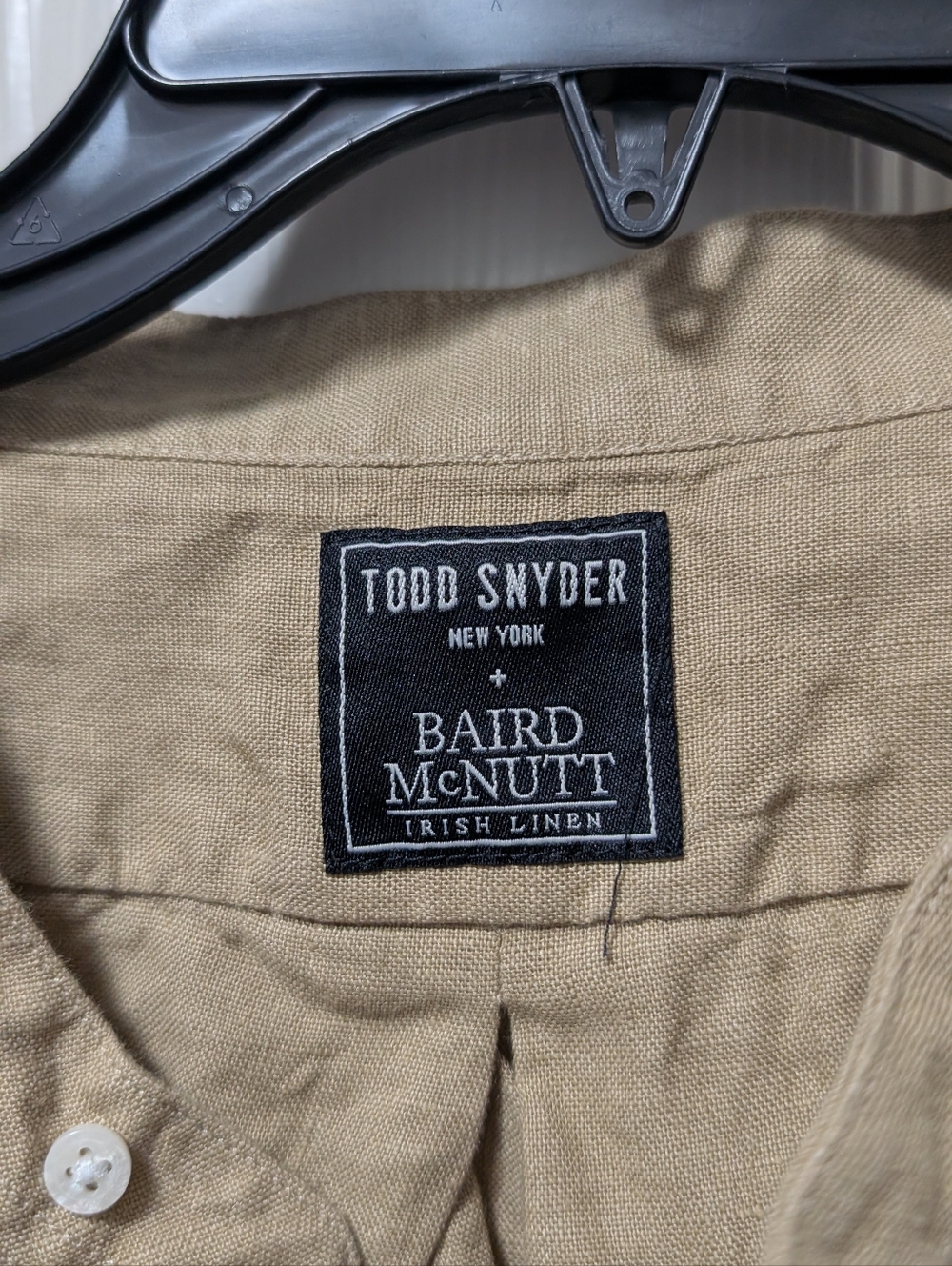 Todd Snyder x Baird McNutt Shirt Mens XL Band Collar Irish Linen Tan Luxury - Picture 4 of 6